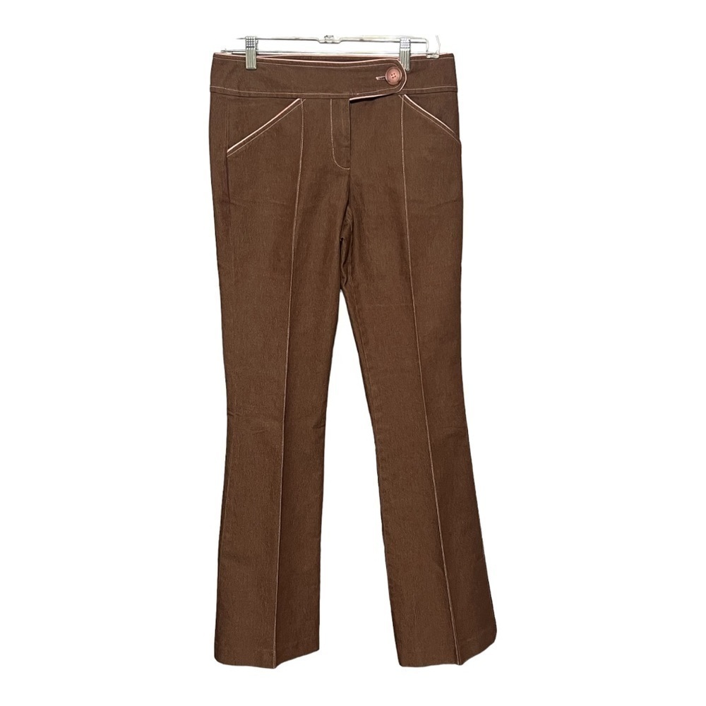 Ivy Jane High Waist Slim-Fit Flare Leg Trousers Brown Pink Trim Dress Pant Sz 6
